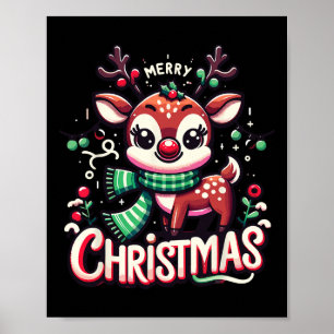Merry Christmas Reindeer Tree Lights Xmas Family M Poster