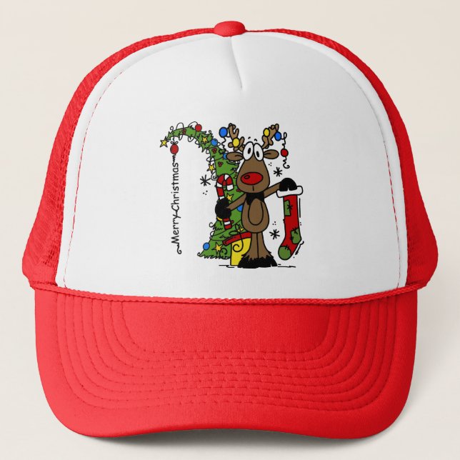 Merry Christmas Reindeer Trucker Hat (Front)