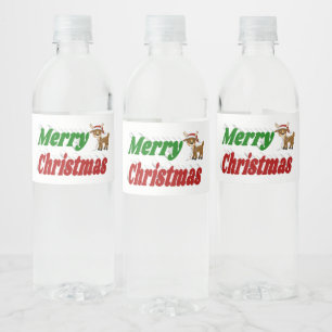 Merry Christmas Reindeer typography Water Bottle Label