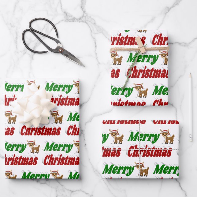 Merry Christmas Reindeer typography  Wrapping Paper Sheet (Front)