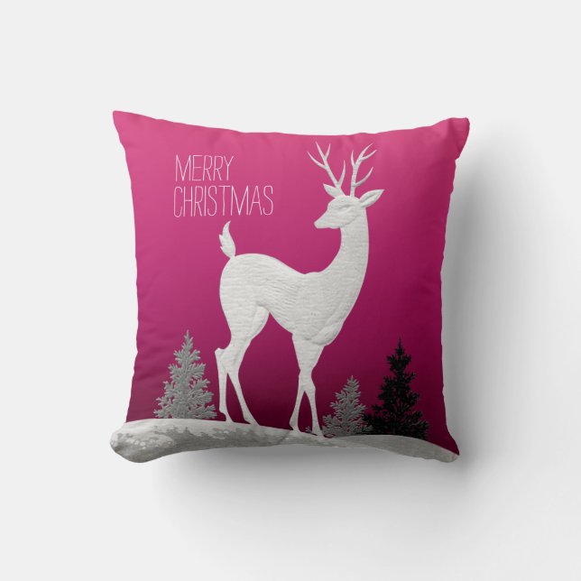 Merry Christmas Reindeer vintage | fuchsia Throw Pillow (Front)