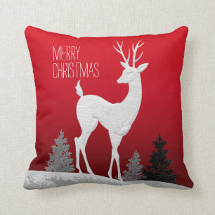 Merry Christmas Reindeer vintage red Throw Pillow