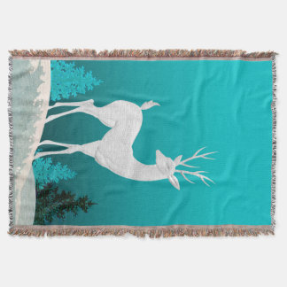 Merry Christmas Reindeer vintage | teal Throw Blanket