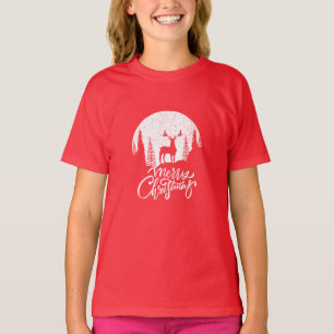 Merry Christmas Reindeer –White Holiday Silhouette T-Shirt