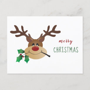 Merry Christmas Reindeer With Mistletoe Holiday Postcard