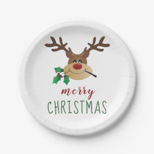 Merry Christmas Reindeer With Mistletoe Paper Plate