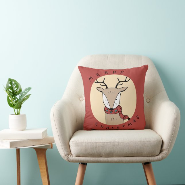 Merry Christmas Reindeer with Scarf with Lights Throw Pillow (Chair)