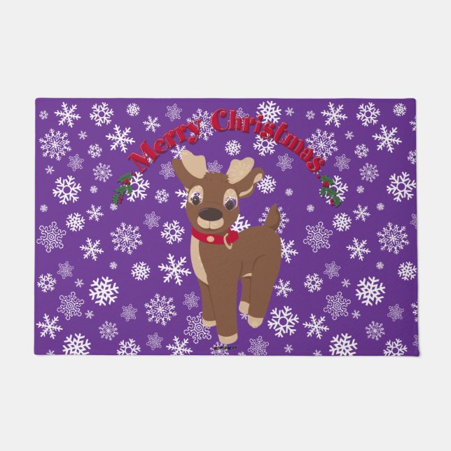 Merry Christmas Reindeer with Snowflakes Doormat (Front)