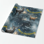 Merry Christmas Reindeer Wrapping Paper<br><div class="desc">A very beautiful winter scene with reindeers and snowflakes and the words "Merry Christmas" on a seamless pattern. Original and unique and your gifts will look wonderful wrapped in this aesthetic design. Generative content.</div>