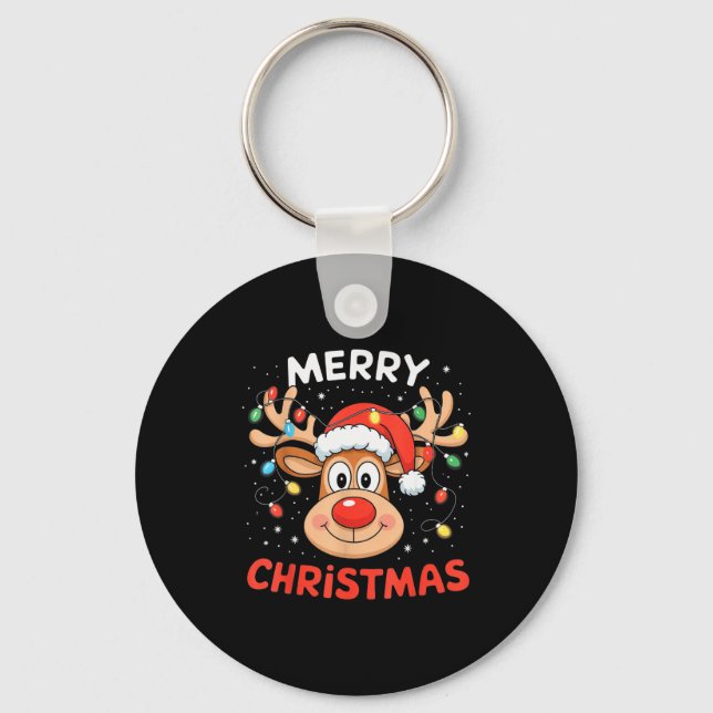 Merry Christmas Reindeer Xmas Family Men Women Kid Keychain (Front)