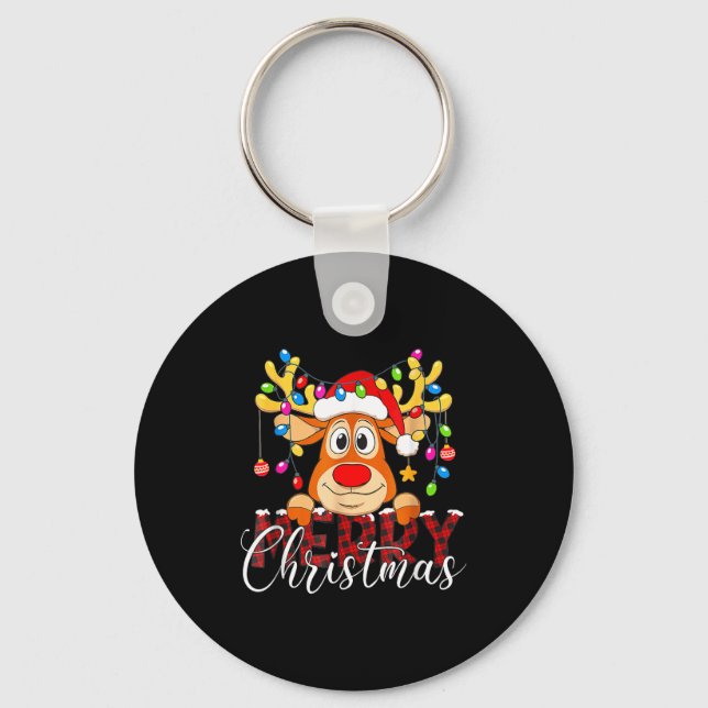 Merry Christmas Reindeer Xmas Family Pajamas Buffa Keychain (Front)