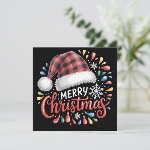 Merry Christmas Reindeer Xmas Family Red Plaid Holiday Card