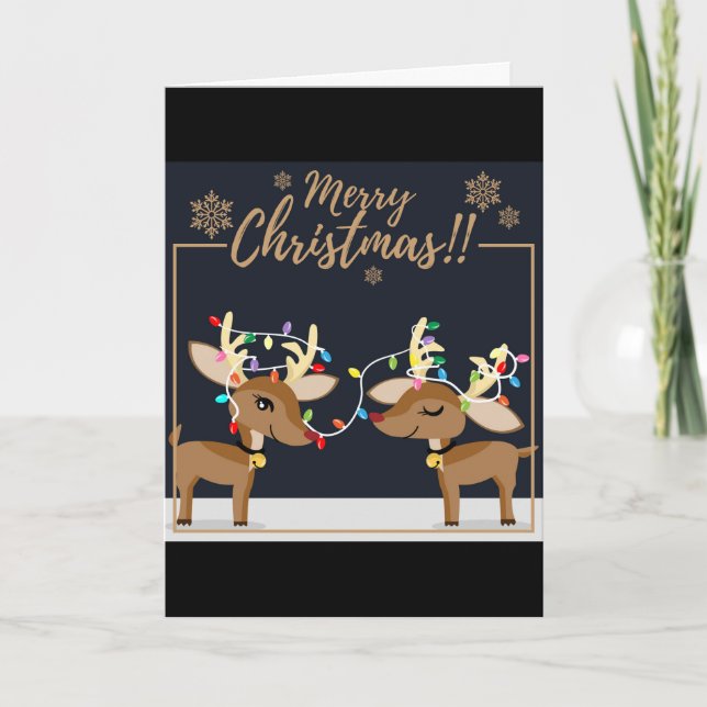 Merry Christmas Reindeers Folded Holiday Card (Front)