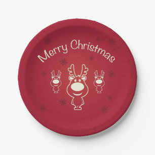 Merry Christmas Reindeers Paper Plate