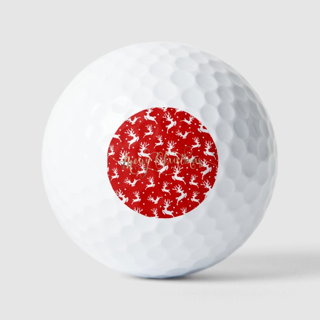 Merry Christmas Reindeers Red   Golf Balls (Front)