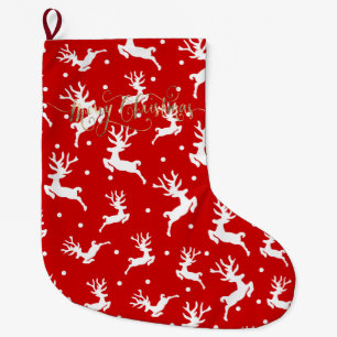 Merry Christmas Reindeers Red Large Christmas Stocking