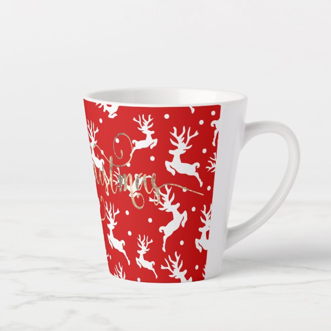 Merry Christmas Reindeers Red   Latte Mug (Right)