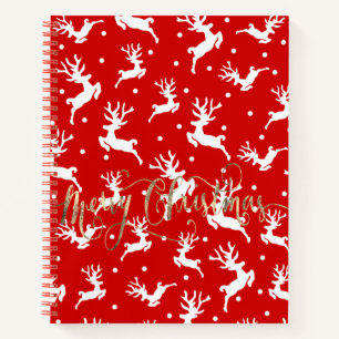 Merry Christmas Reindeers Red Notebook