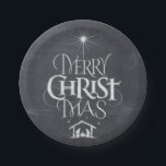Merry Christmas Religious Calligraphy Chalkboard Paper Plate<br><div class="desc">We say 'Merry Christmas' but often we forget the origin of the words. This original hand lettering uses its unique design to tell the story simply and elegantly. Show your CHRISTmas spirit and share the spirit of your faith with others. This plate has the 'real' chalkboard background but it is...</div>