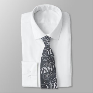Merry Christmas Religious Calligraphy Chalkboard Tie