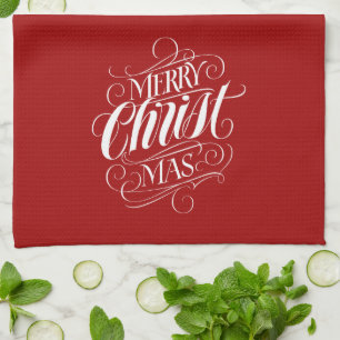 Merry CHRISTmas Religious Calligraphy Lettering Kitchen Towel
