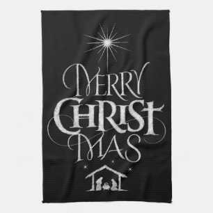 Merry CHRISTmas Religious Chalkboard Calligraphy Kitchen Towel
