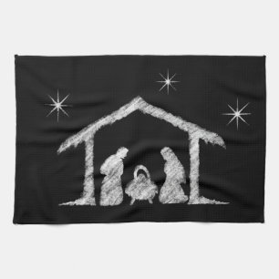 Merry CHRISTmas Religious Chalkboard Nativity Kitchen Towel