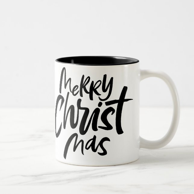 Merry CHRISTmas Religious Christian Black White Two-Tone Coffee Mug (Right)