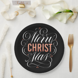 Merry CHRISTmas Religious Red Marquee Calligraphy Paper Plate