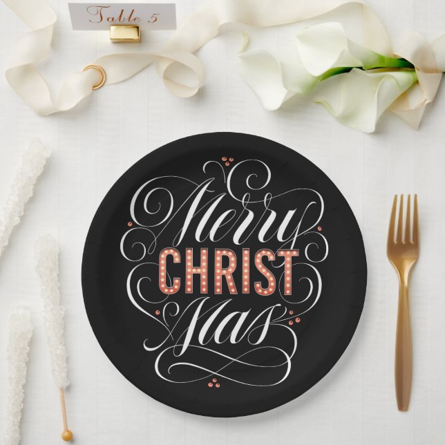 Merry CHRISTmas Religious Red Marquee Calligraphy Paper Plate (Wedding)