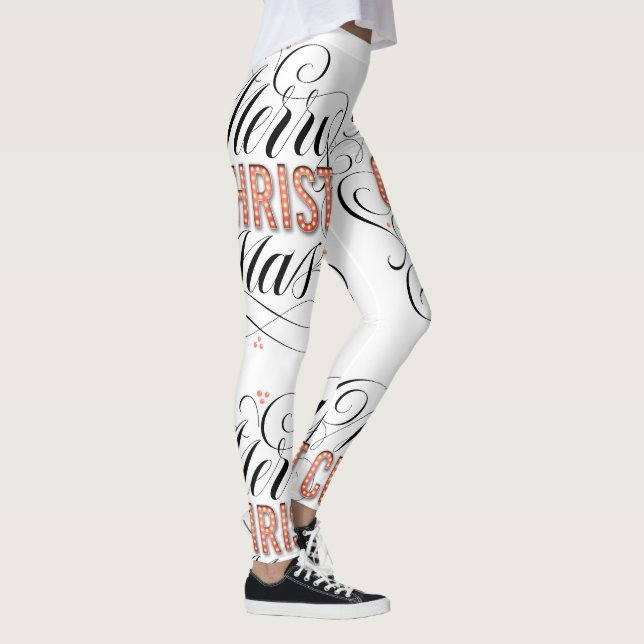 Merry CHRISTmas Religious Red Marquee Lights Leggings (Right)