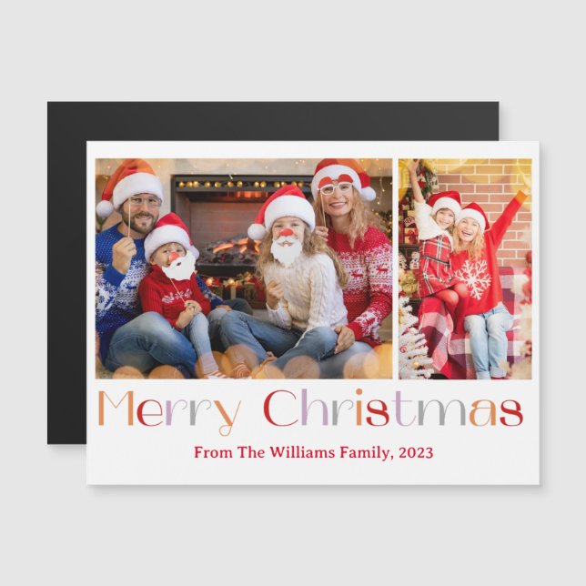 merry christmas retro calligraphy 2 photos magnet (Front/Back)