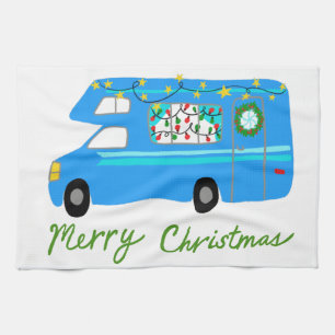 MERRY CHRISTMAS Retro Camper Motorhome RV Xmas Kitchen Towel