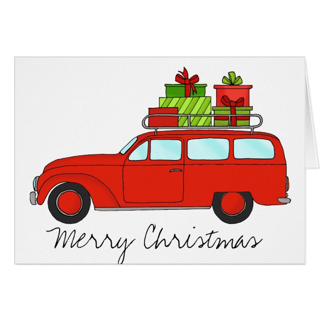 Merry Christmas Retro Car avec cadeaux (Devant horizontal)