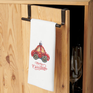 Merry Christmas Retro Car Ornament  Kitchen Towel