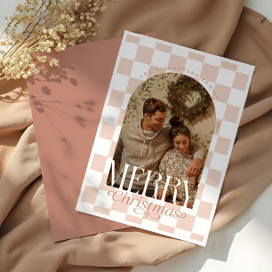 Merry Christmas Retro Chequerboard Arch Photo Holiday Card