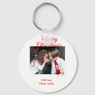 Merry Christmas retro Christmas tree kids photo na Keychain
