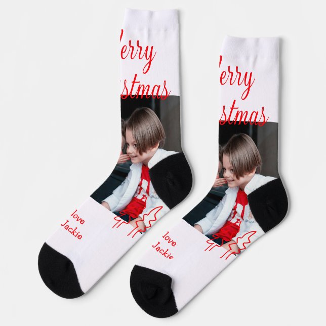 Merry Christmas retro Christmas tree kids photo na Socks (Left)