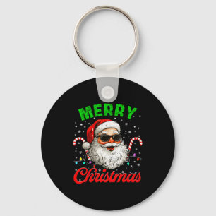 Merry Christmas Retro Cool Santa Candy Cane Xmas M Keychain