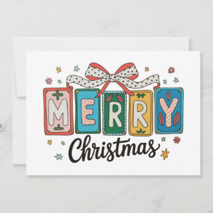 Merry Christmas Retro Coquette Bow Girly Holiday Card