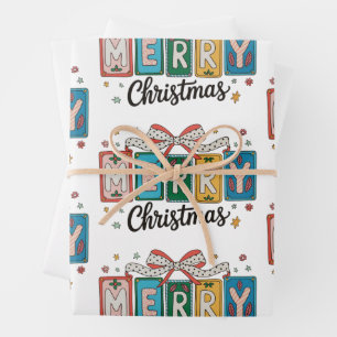 Merry Christmas Retro Coquette Bow Girly Holiday Wrapping Paper Sheet