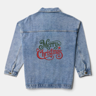 Merry Christmas Retro Embroidery Typography Denim Jacket
