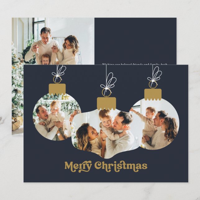 Merry Christmas Retro Font Photo Ornaments Holiday Card (Front/Back)