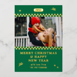 Merry Christmas Retro Green Photo Personalized Foil Holiday Card<br><div class="desc">Merry Christmas Retro Green Photo Personalized Family Name Modern Foil Christmas Cards Holiday Cards features a your favourite photo with your the text "Merry Christmas & Happy New Year" in modern foil script typography. Perfect for Christmas to send to friends and family. Designed by ©2024 Evco Studio www.zazzle.com/store/evcostudio</div>