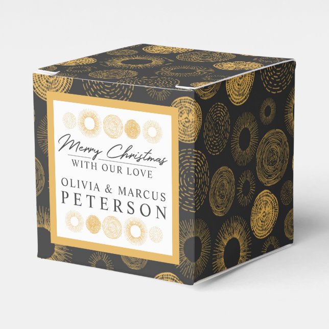 Merry Christmas Retro Holiday Gold Burst Gift Favor Box (Front Side)