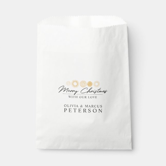 Merry Christmas Retro Holiday Gold Burst Gift Favour Bag (Front)