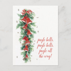 Merry Christmas   Retro Jingle Bells & Pines Holiday Postcard