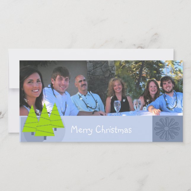 Merry Christmas Retro Lime Trees Family Photo Card (Front)