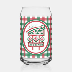 Merry Christmas Retro Marquee – Joy to the World Can Glass