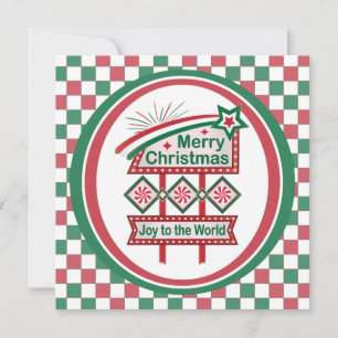 Merry Christmas Retro Marquee – Joy to the World Card